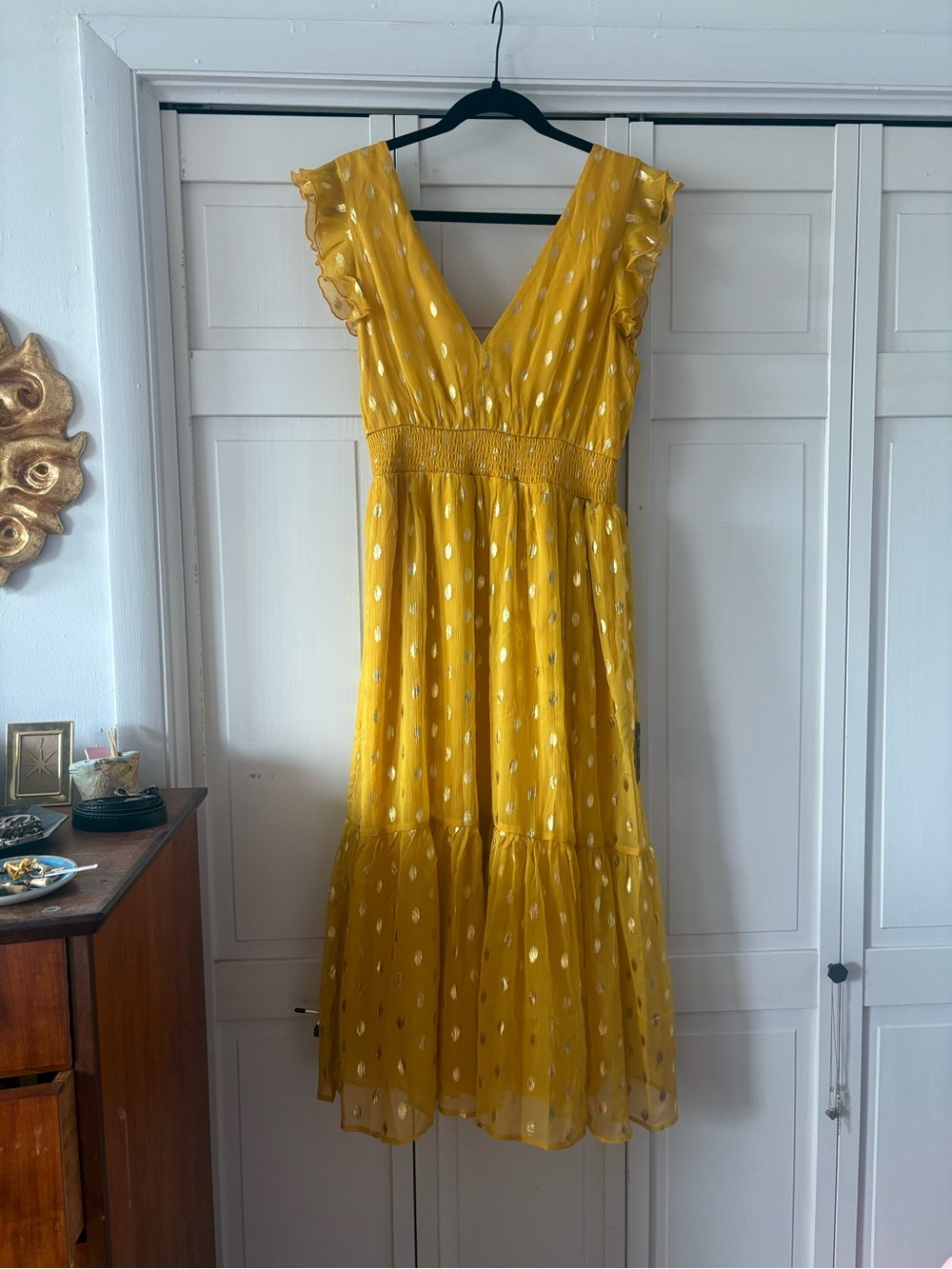Lulu's Mustard Yellow Polka Dot Midi Dress